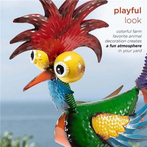 18" Tall Indoor/Outdoor Wacky Metal Rooster Yard Statue Decoration, Multicolor - Picture 5 of 5